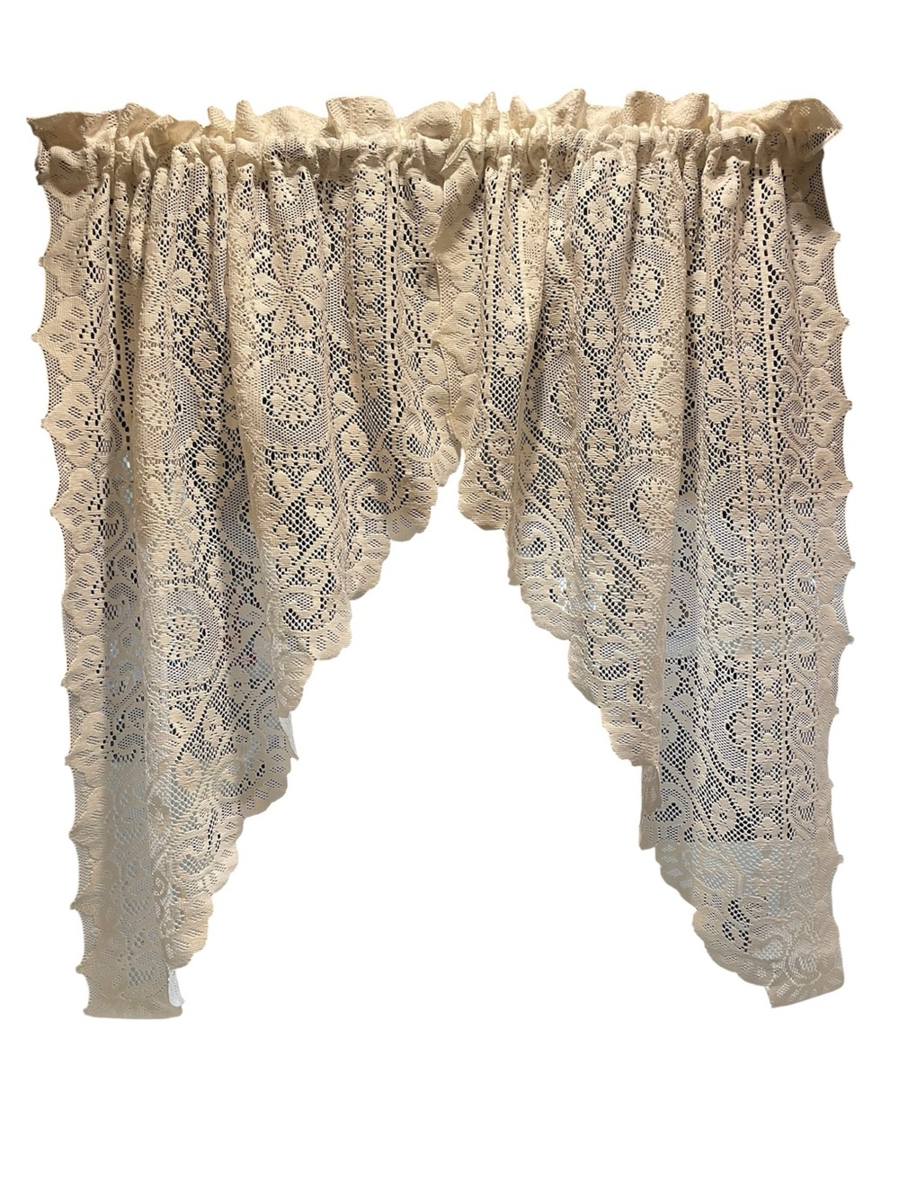 Vintage Lace Crochet Window Valance - Cream 2 pieces